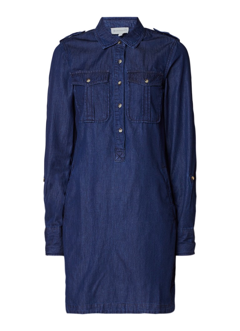 Warehouse Blousejurk van chambray met steekzak indigo