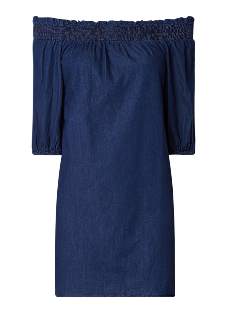 Warehouse Off shoulder tuniekjurk van denim indigo