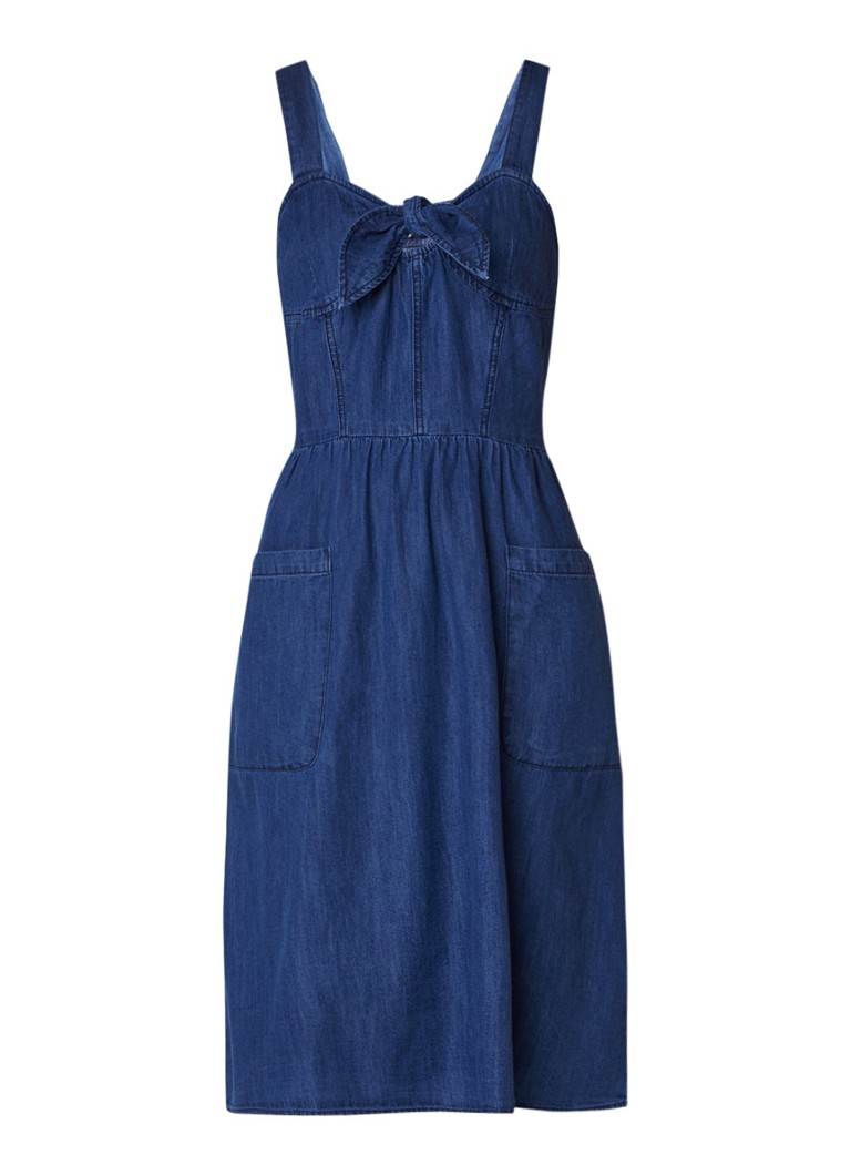 Warehouse A-lijn jurk van chambray met knoopdetail indigo