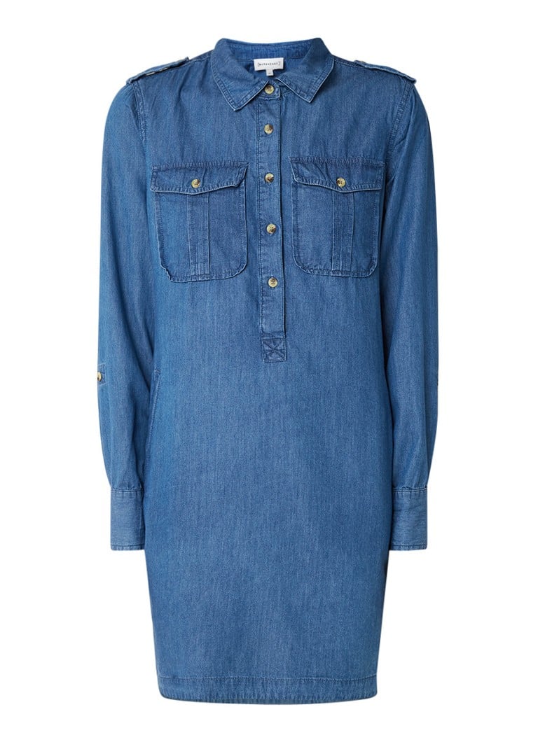 Warehouse Blousejurk van chambray met steek- en klepzakken indigo