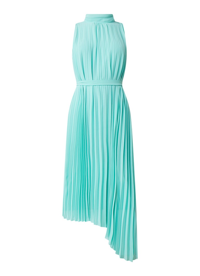 Warehouse Asymmetrische jurk met plissÃ© en strikceintuur mint