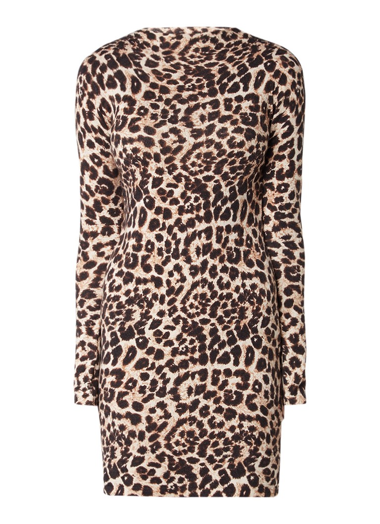 Warehouse Jersey mini-jurk met luipaarddessin beige
