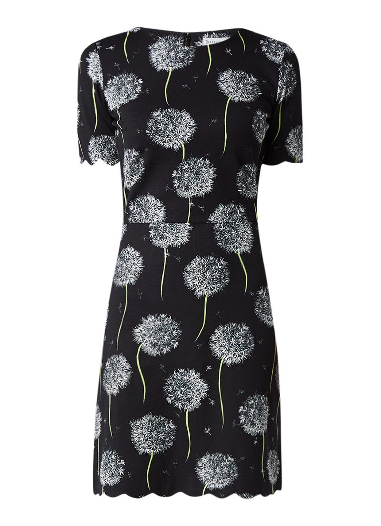 Warehouse Dandelion jurk met bloemendessin en geschulpte zoom zwart