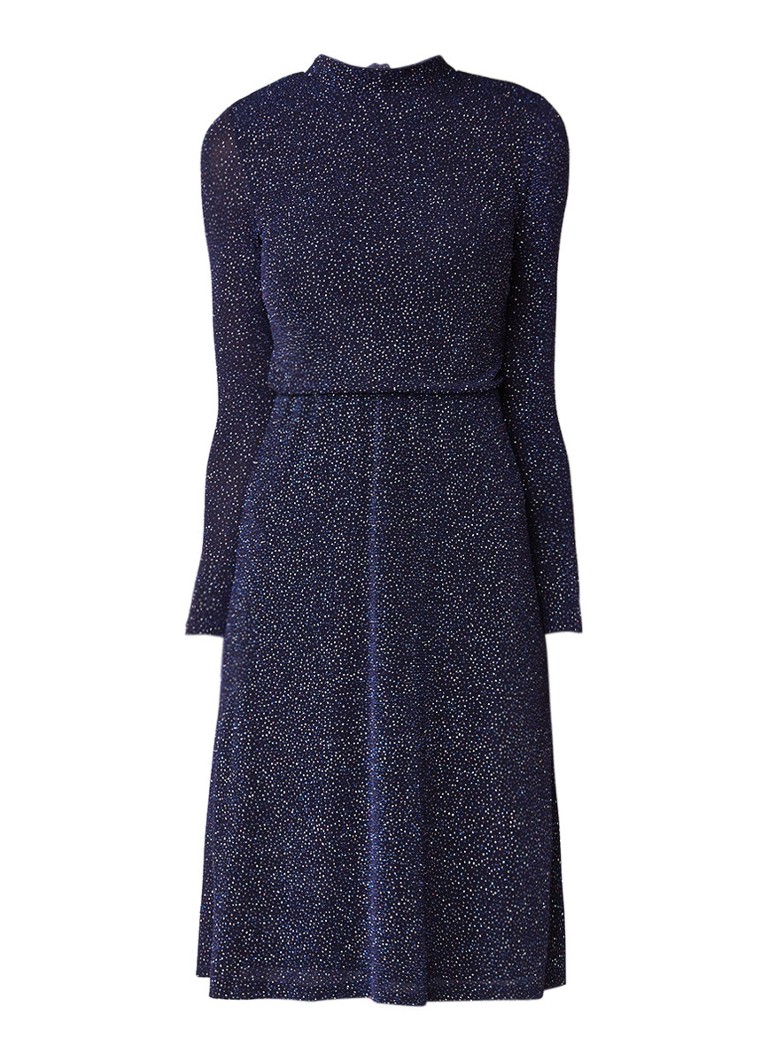 Warehouse Crystal Glitter midi-jurk met rugdecolleté donkerblauw