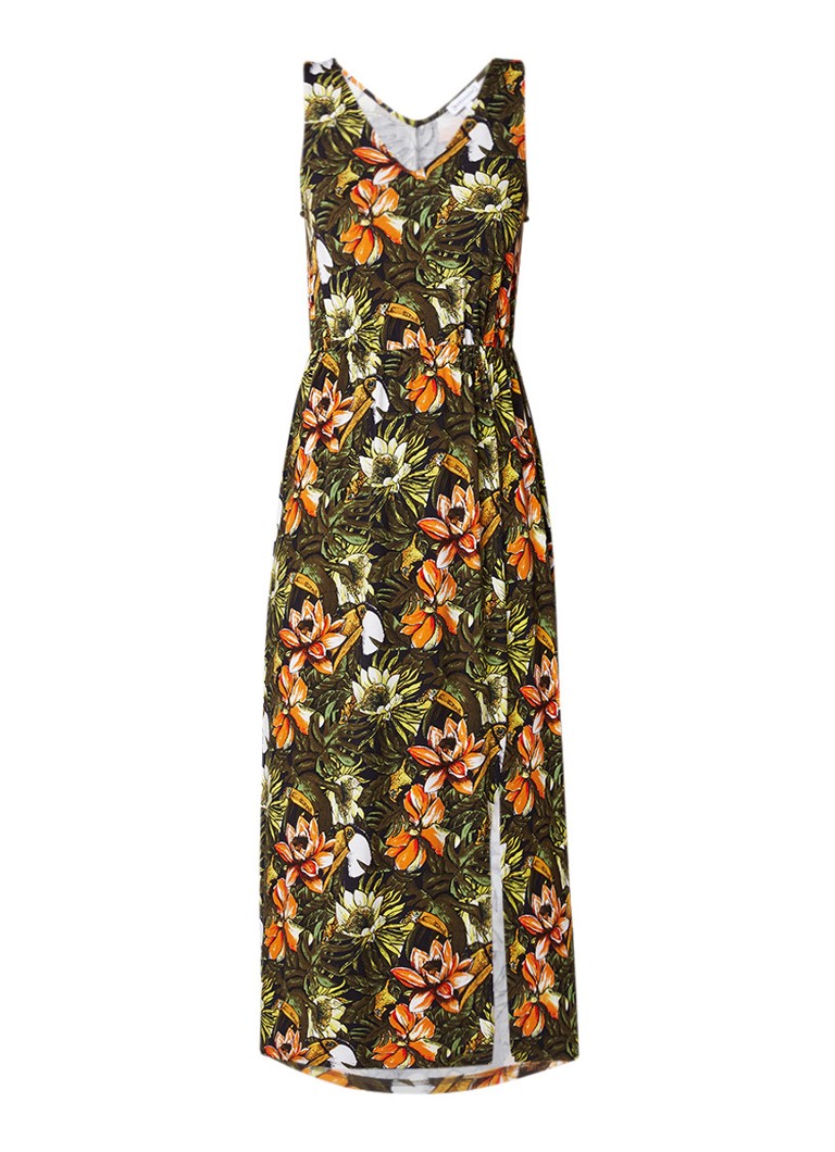 Warehouse Mouwloze maxi-jurk van jersey met bloemendessin groen