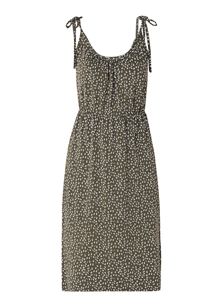 Warehouse Jersey midi-jurk met bloemendessin khaki