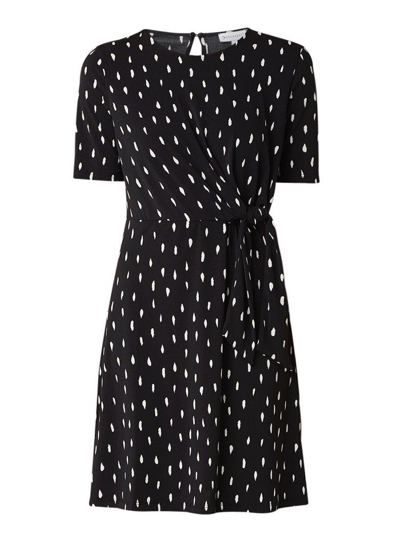 Warehouse Midi-jurk van jersey met dessin en knoopdetail zwart