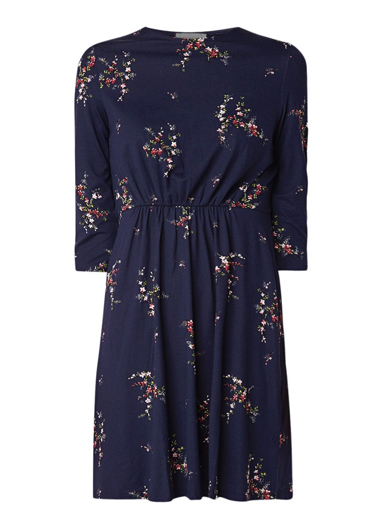 Warehouse Midi-jurk van jersey met bloemendessin donkerblauw