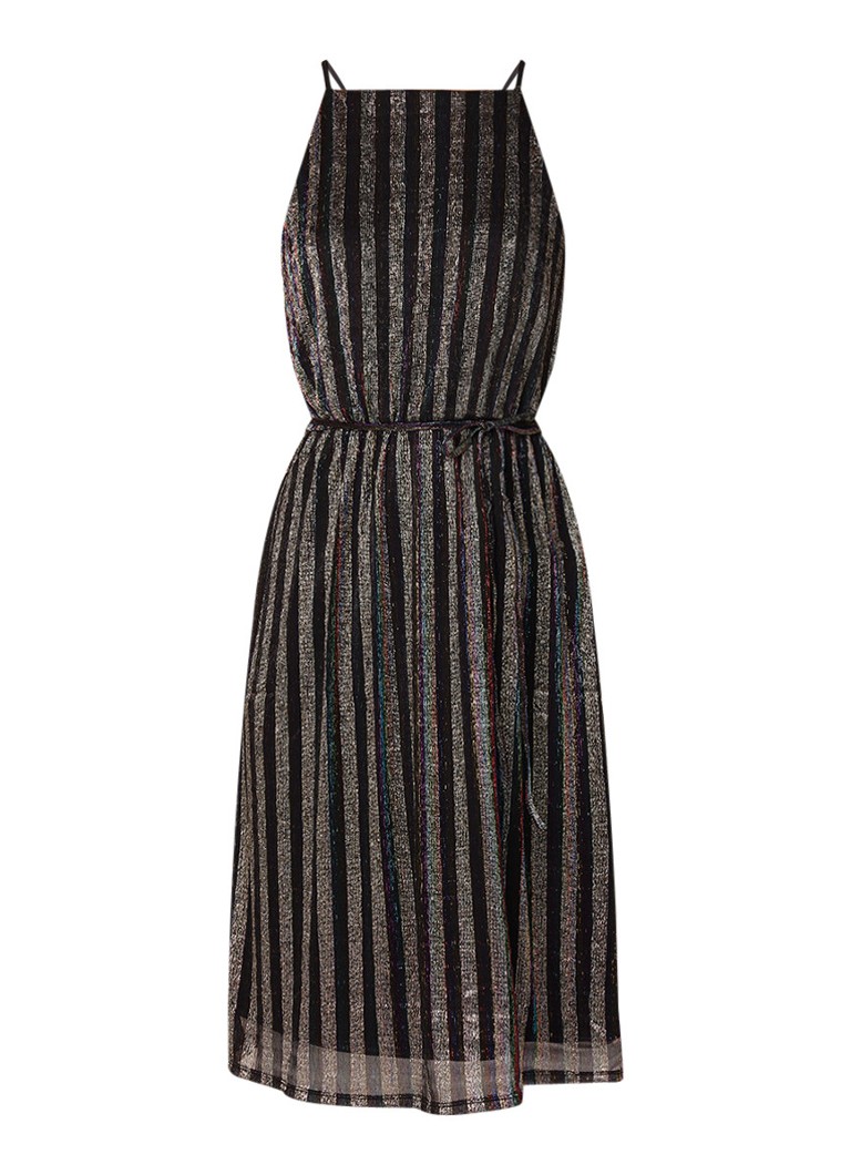 Warehouse Mouwloze A-lijn jurk met glansdraad en streepdessin zwart