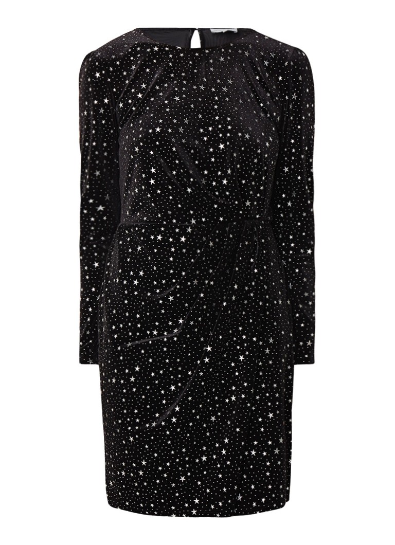 Warehouse Mini-jurk van fluweel met sterrendessin en plooidetail zwart