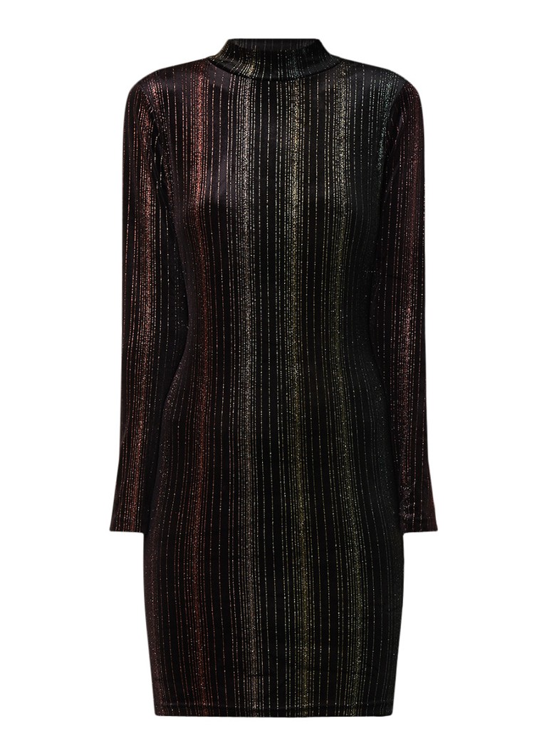 Warehouse Bodycon jurk van fluweel met lurex en lage col multicolor