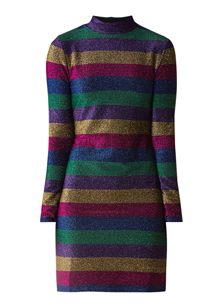 Warehouse Rainbow mini-jurk met lurex en streepdessin multicolor