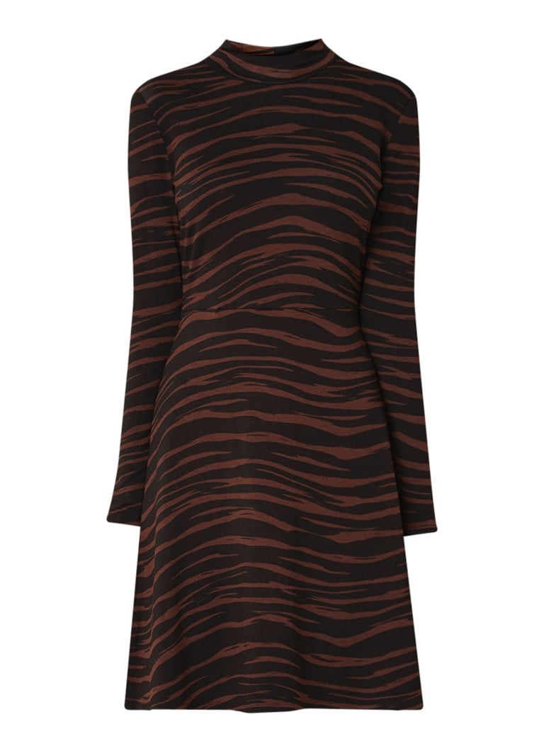 Warehouse Tiger A-lijn jurk van jersey met animal dessin bruin