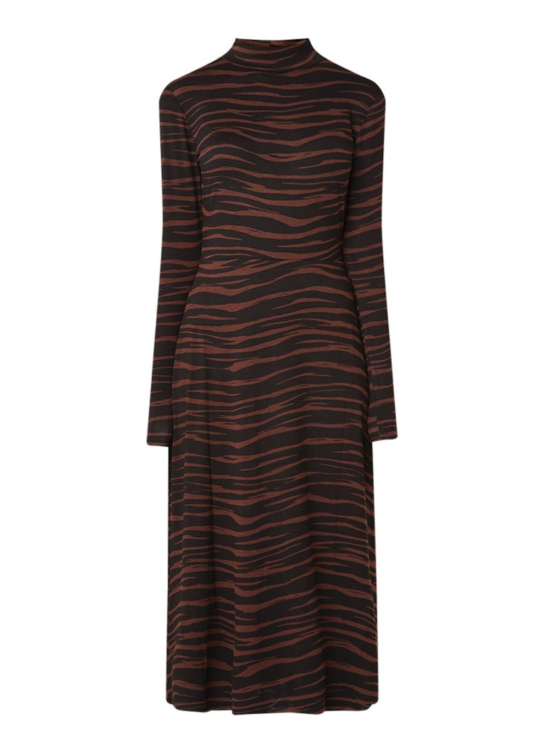 Warehouse Tiger maxi-jurk van jersey met animal dessin bruin