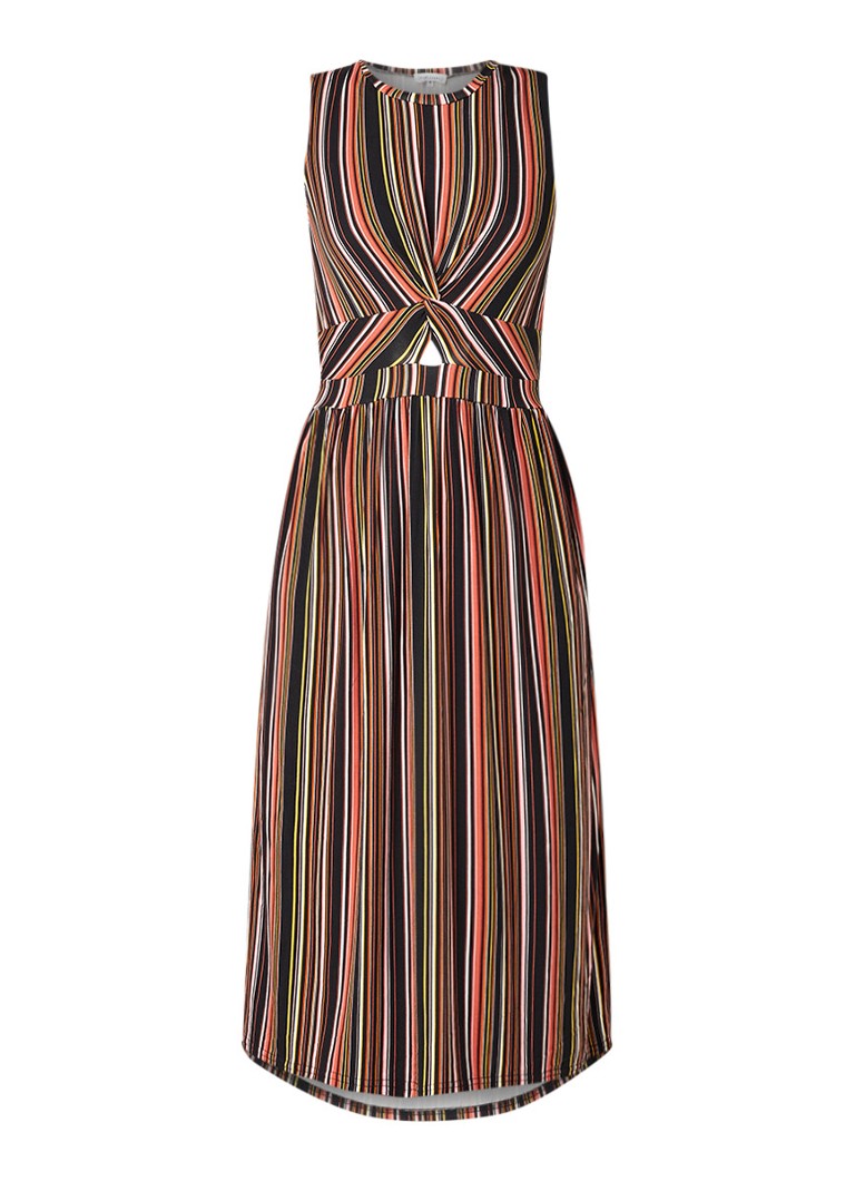 Warehouse Midi-jurk met streepdessin en knoopdetail multicolor