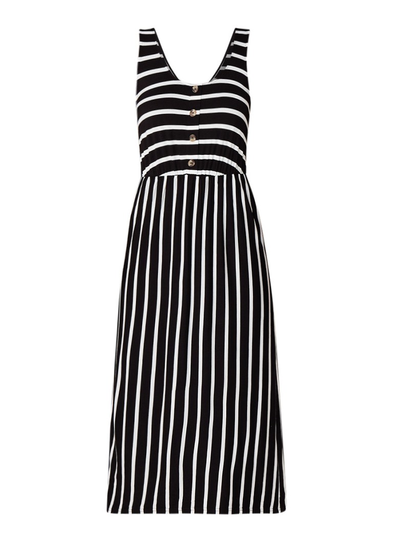 Warehouse Mouwloze midi-jurk van jersey met streepdessin zwart