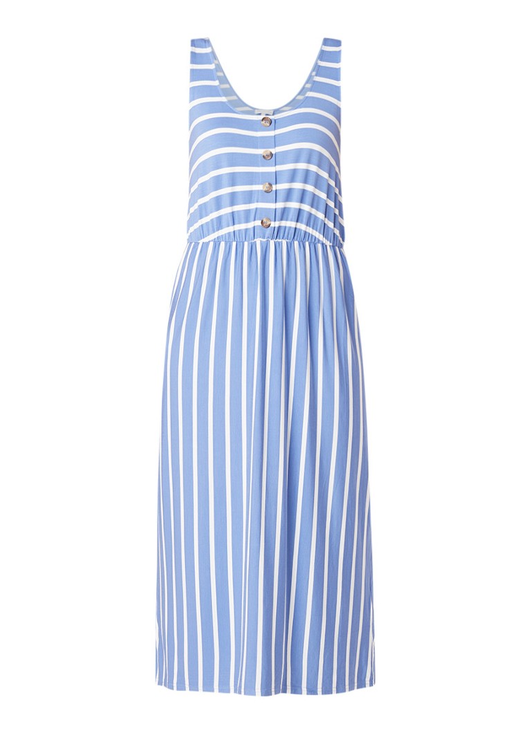 Warehouse Mouwloze midi-jurk van jersey met streepdessin blauw