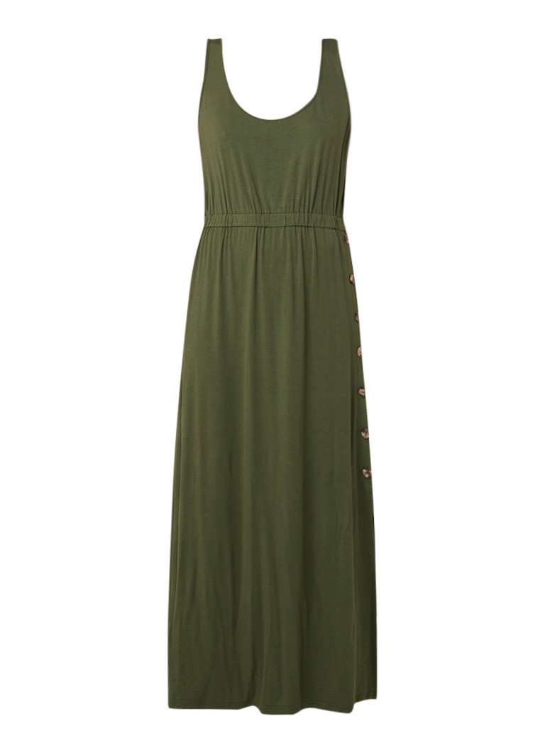 Warehouse Maxi-jurk met stretch en knoopsluiting khaki