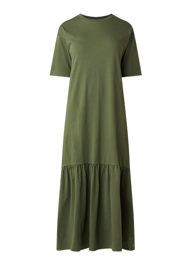 Warehouse Maxi T-shirt jurk met volant khaki