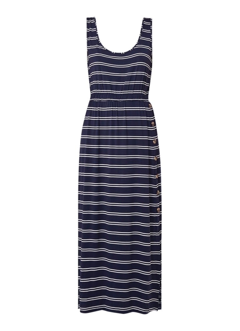 Warehouse Maxi-jurk met streepdessin en sierknopen donkerblauw