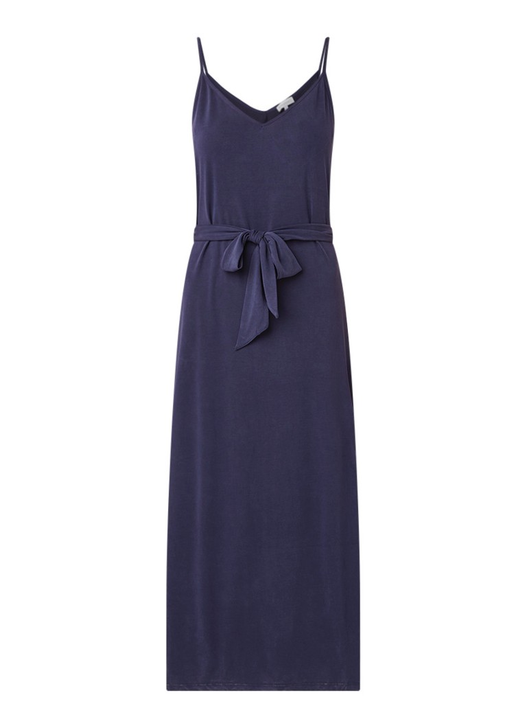 Warehouse Maxi-jurk met strikceintuur en split donkerblauw