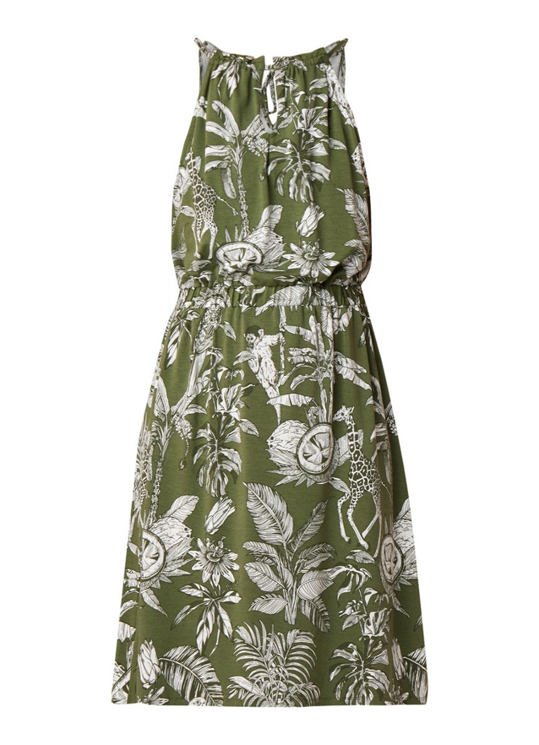 Warehouse Jungle midi-jurk van jersey met dessin legergroen