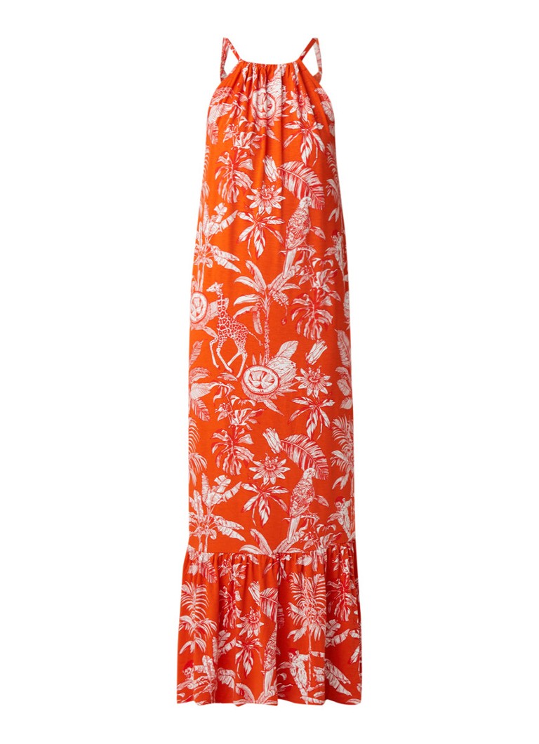 Warehouse Jungle maxi-jurk van jersey met dessin oranje