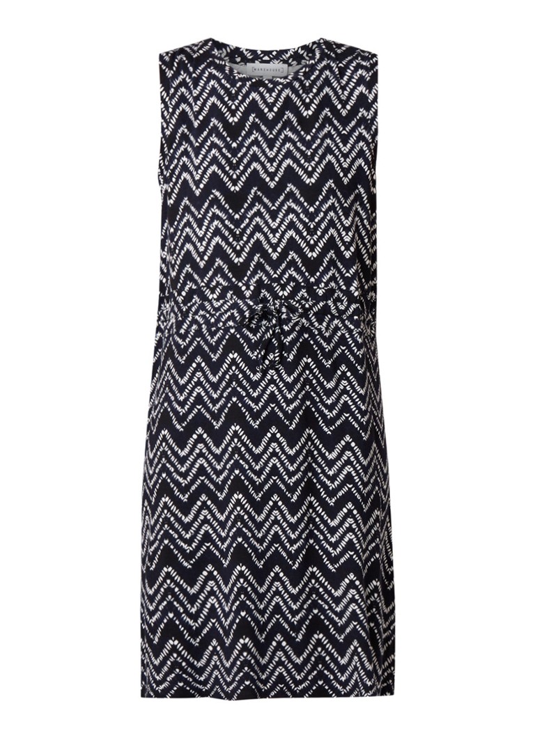 Warehouse Shibori midi-jurk van jersey met grafisch dessin donkerblauw