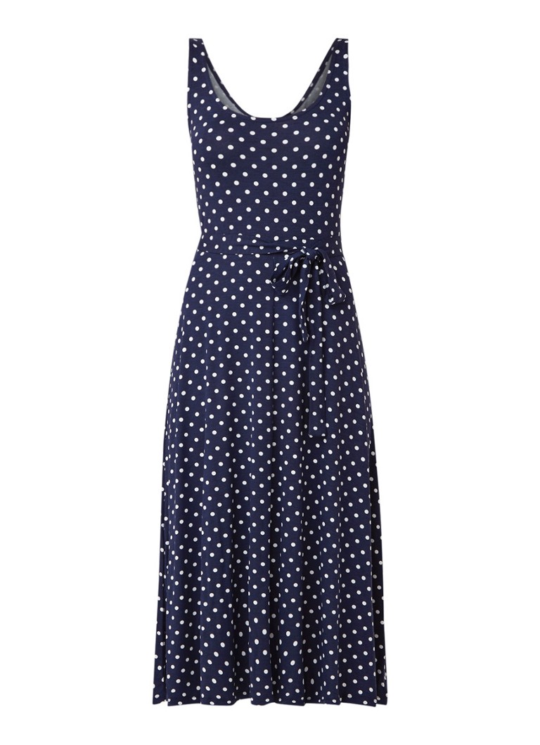 Warehouse Midi-jurk met polkadotdessin en ceintuur donkerblauw