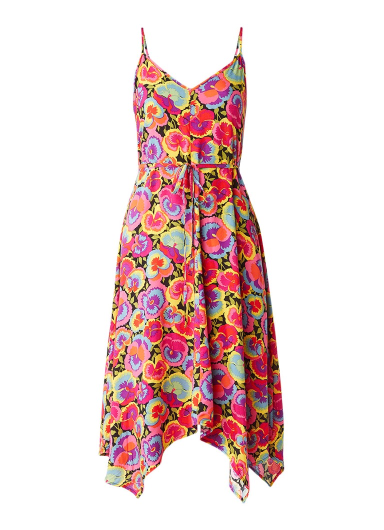 Warehouse Pansy Pop Hanky midi-jurk met bloemendessin roze