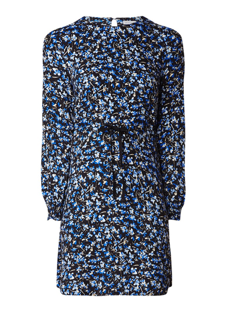 Warehouse A-lijn jurk met bloemendessin en tunnelkoord middenblauw