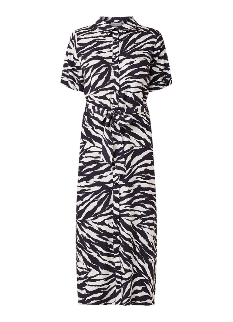 Warehouse Blousejurk met zebradessin en strikceintuur donkerblauw