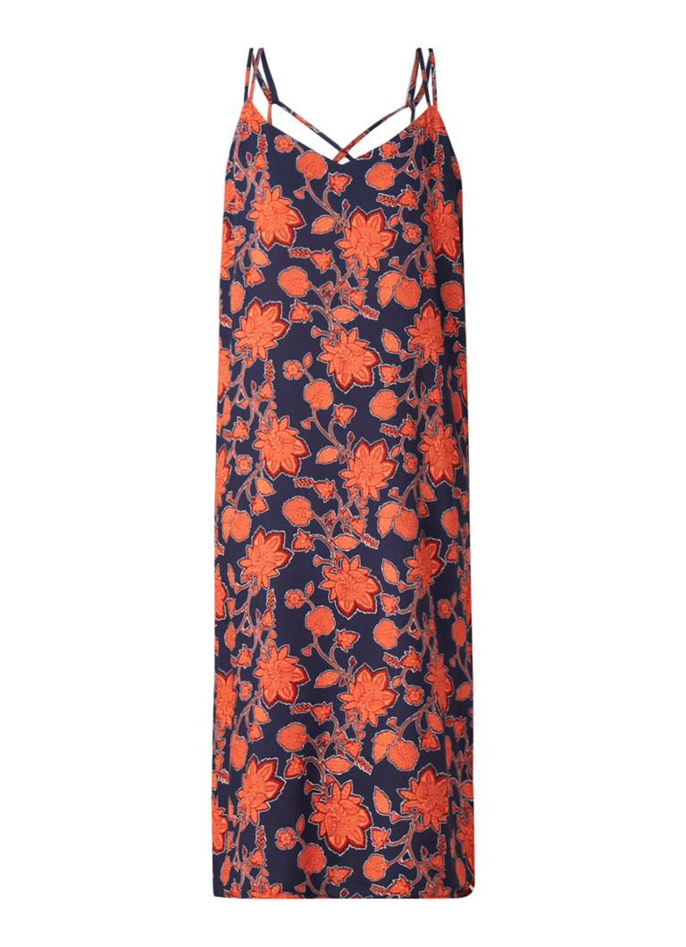 Warehouse Midi-jurk met bloemendessin en split donkerblauw