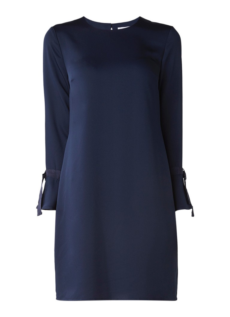 Warehouse Grosgrain loose fit jurk met strikmouw donkerblauw