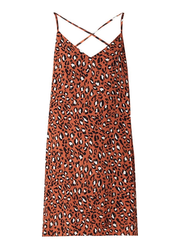 Warehouse Cami jurk met luipaarddessin cognac