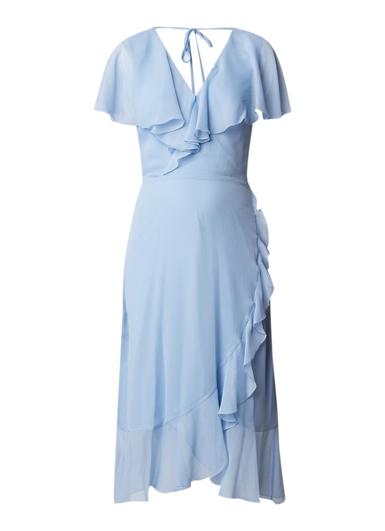 Warehouse Midi-jurk van crêpe met ruches lichtblauw