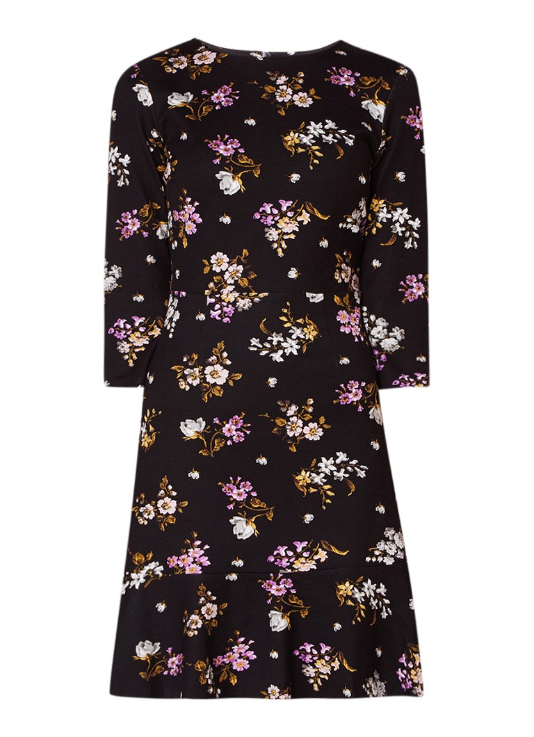 Warehouse Molly A-lijn jurk met bloemendessin en volant zwart