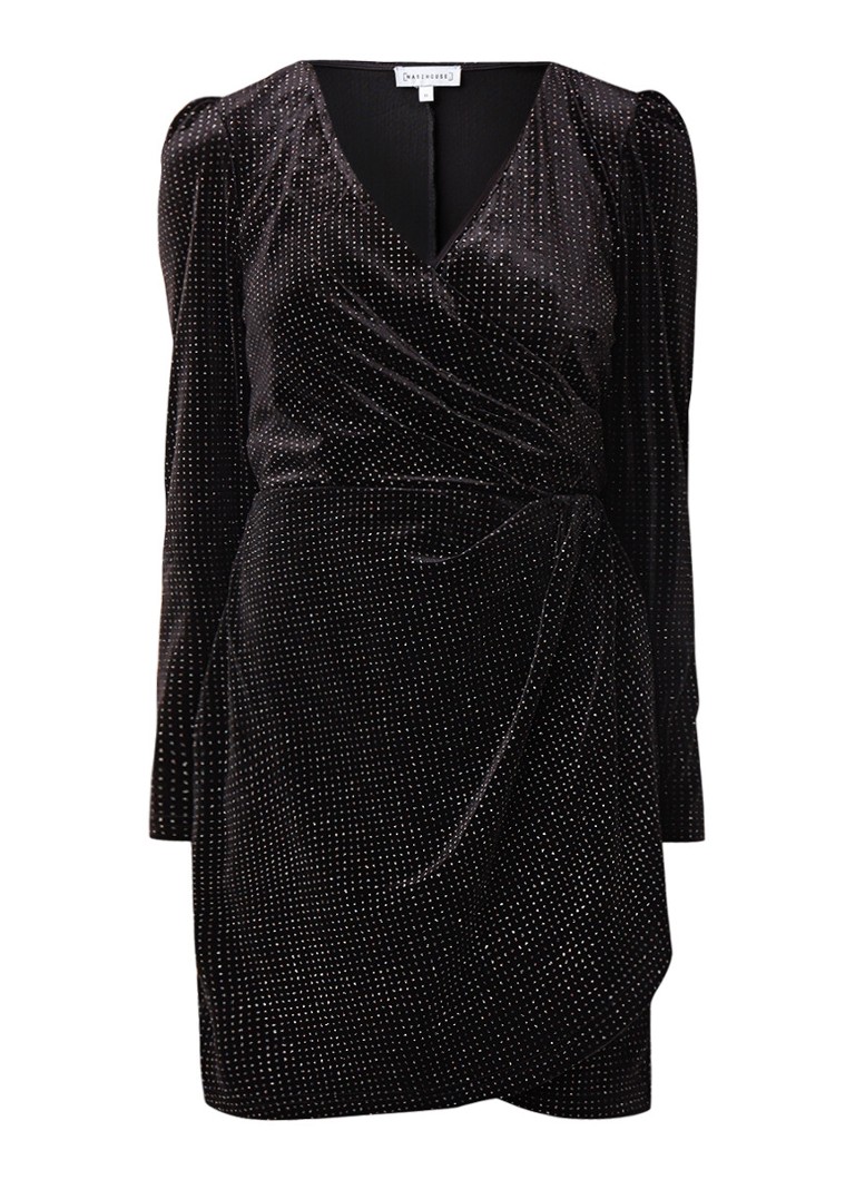 Warehouse Mini-jurk van fluweel met strass zwart