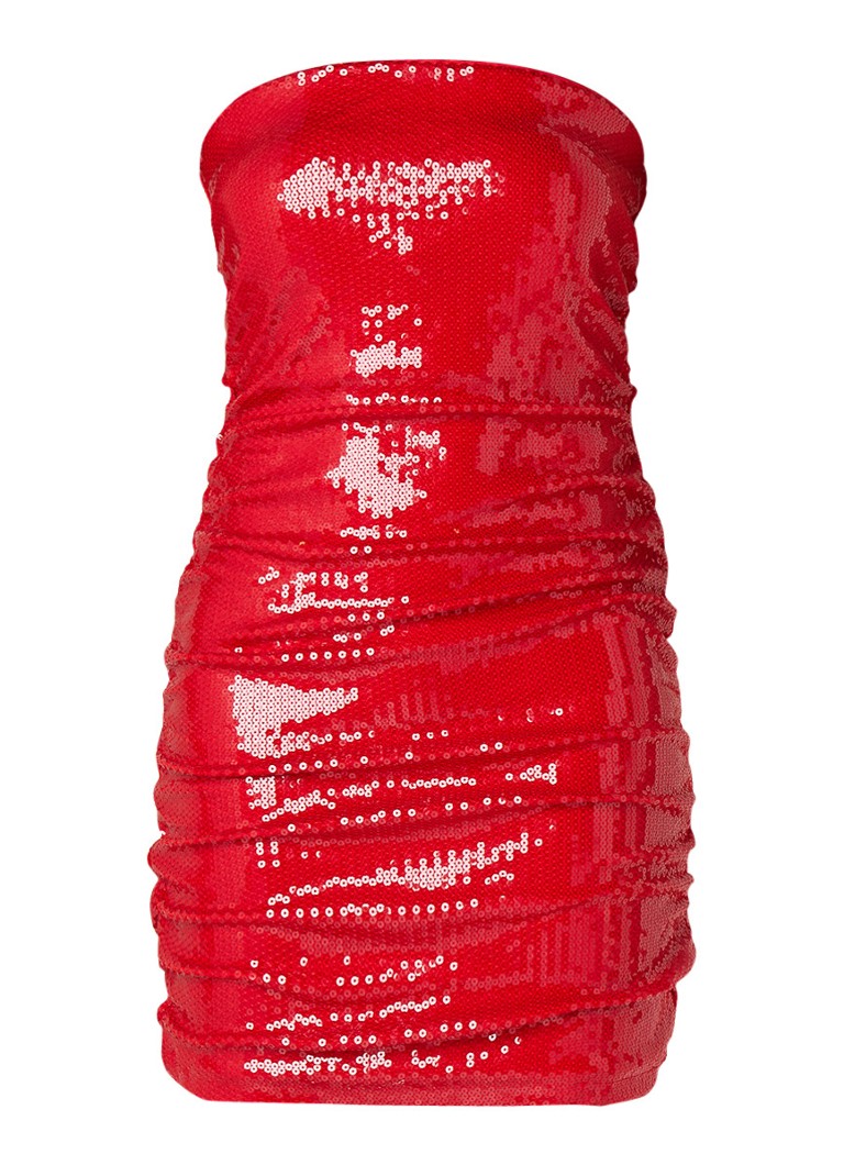 Warehouse WARE.ASHISH strapless jurk met pailletten rood