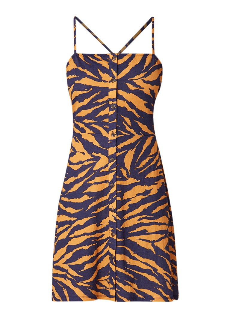 Warehouse Mini-jurk met tijgerprint en verstelbare bandjes donkerblauw