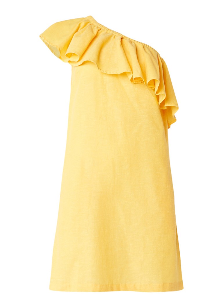 Warehouse One shoulder jurk met volant geel