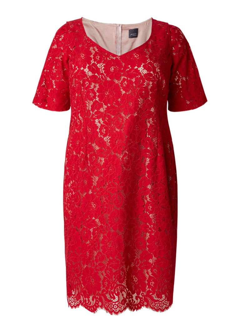 Marina Rinaldi Dire jurk van kant met optionele mouw rood