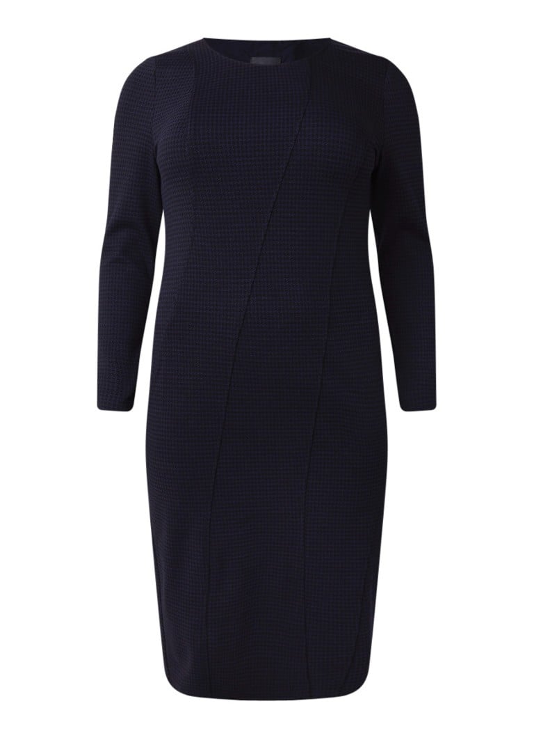 Marina Rinaldi Midi-jurk van jersey met pied-de-poule dessin donkerblauw
