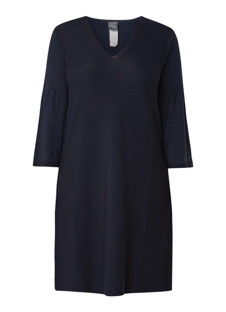 Marina Rinaldi Fijngebreide trui-jurk in wolblend donkerblauw