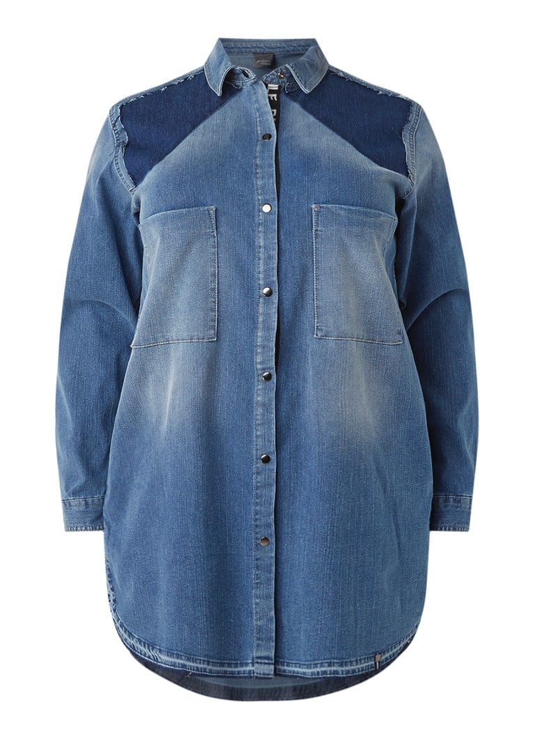 Marina Rinaldi Blousejurk van denim met gerafelde zoom indigo