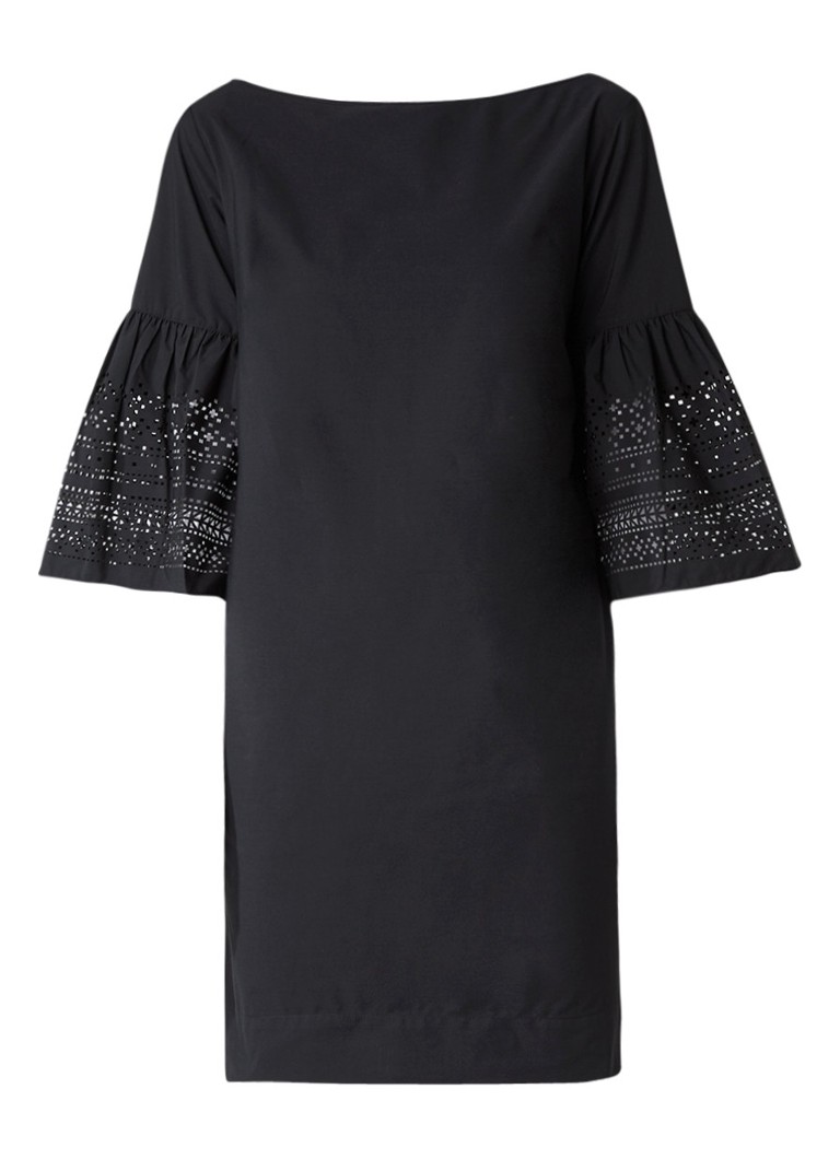 Ralph Lauren Midi-jurk met trompetmouw en laser-cut dessin zwart