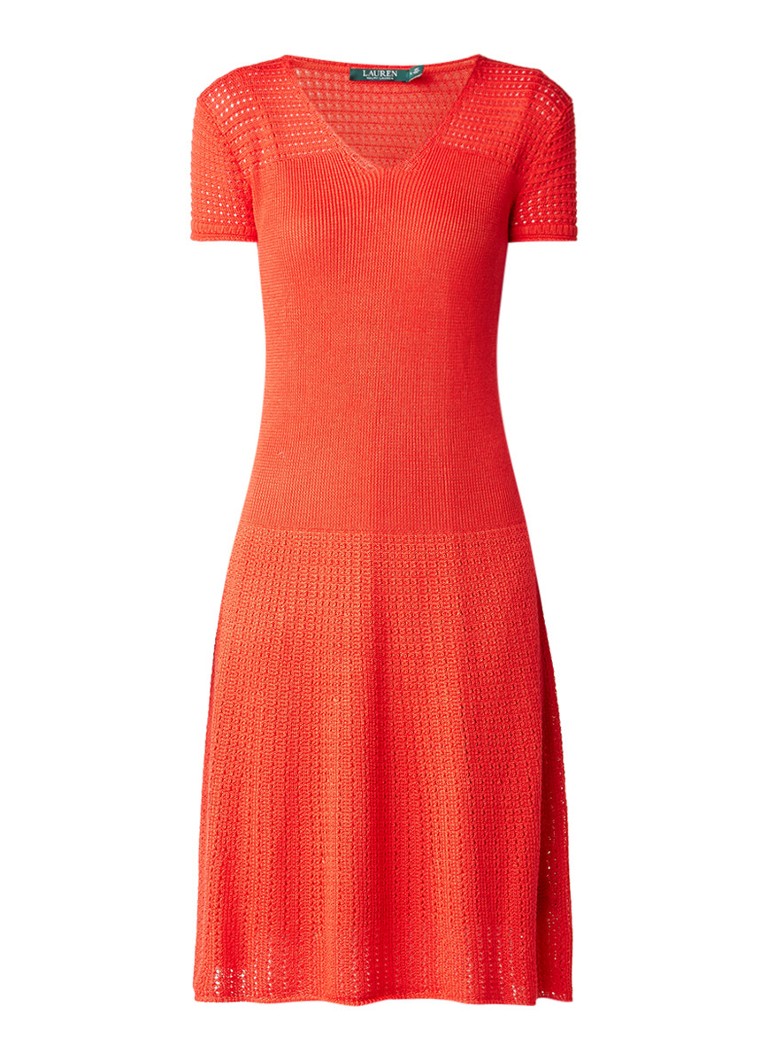 Ralph Lauren Fijngebreide A-lijn jurk met opengewerkt patroon rood