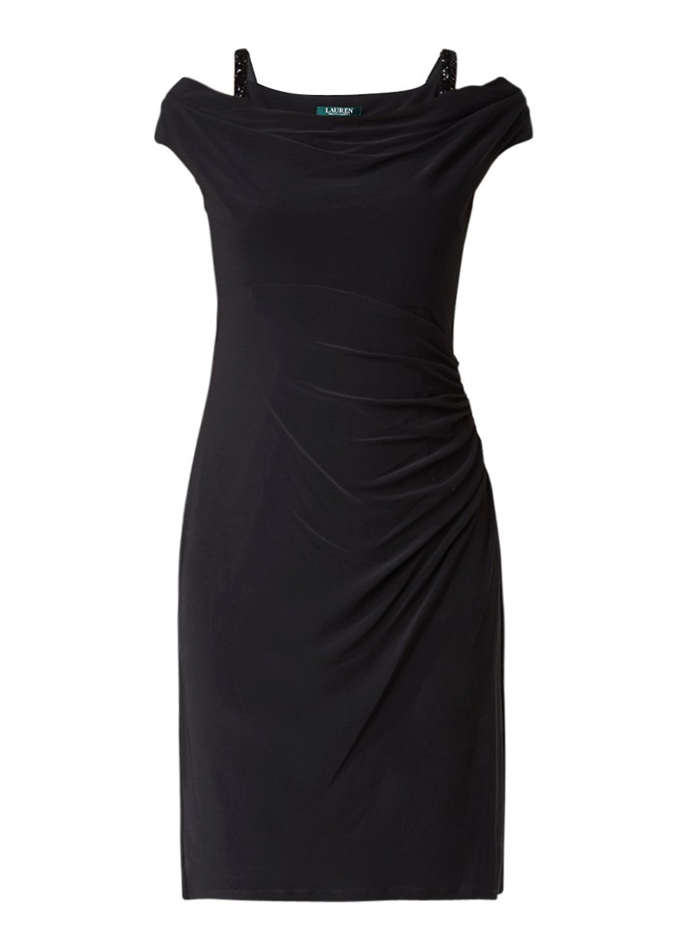 Ralph Lauren Cold shoulder jurk met draperie en strass zwart