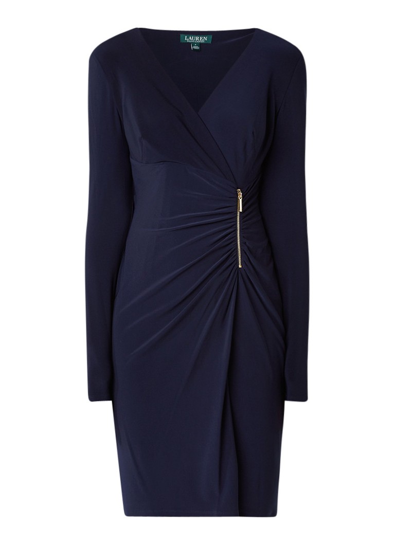 Ralph Lauren Gesmockte jurk met ritsdetail donkerblauw