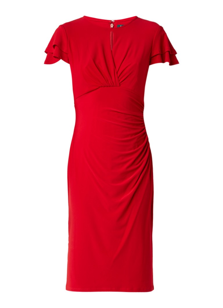 Ralph Lauren Midi-jurk met volant en keyhole rood